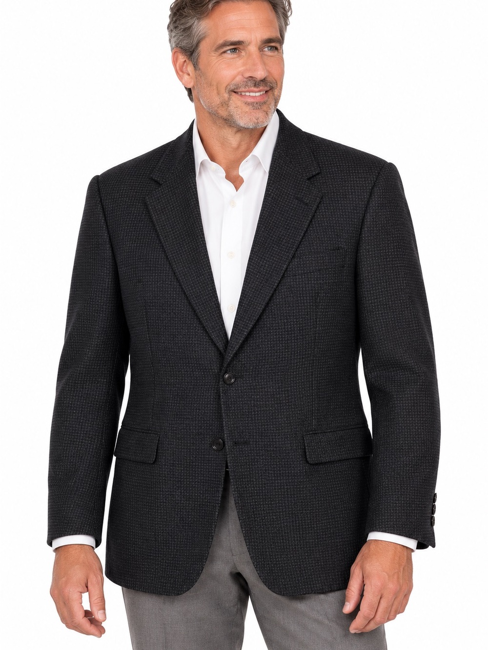 Hart Schaffner Marx Sport Coat 48R Black / Charcoal Pure New Wool Blazer USA